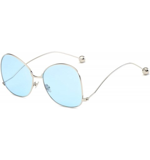 Round Women Metal Round Oversized Butterfly Shape Tinted Colored Lens Fashion Sunglasses - Light Blue - CE18WR9S4M2 $22.68