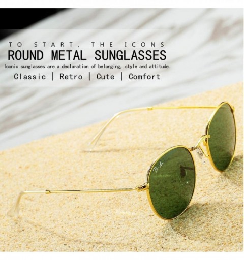 Aviator PA3447 Classic Crystal Glass Lens Retro Round Metal Sunglasses-50mm - Crystal G15 Green Lens - CZ12NA4TLGQ $22.05