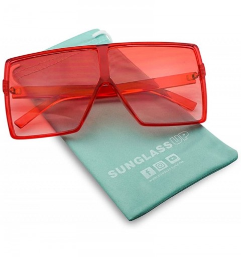 Square Oversized Festival Candy Colored Tone Square Crystal Frame Sunglasses - Red Frame - Red - CT18EWQDKA5 $12.84