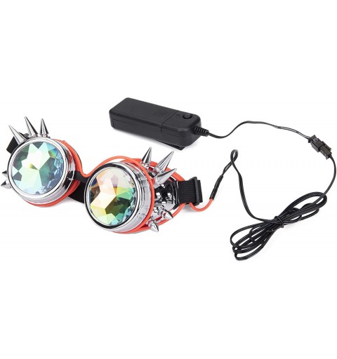 Goggle Kaleidoscope Glasses- Spiked Glowing Tube Steampunk Goggles Crystal Glass - Red - CB18T503U9C $11.34