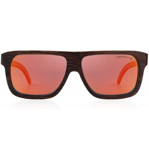 Rectangular Men Wooden Polarized Sunglasses 100% UV Protection vintage Eyewear S5066 - Red Mirror - C418Q9I7C3L $23.00