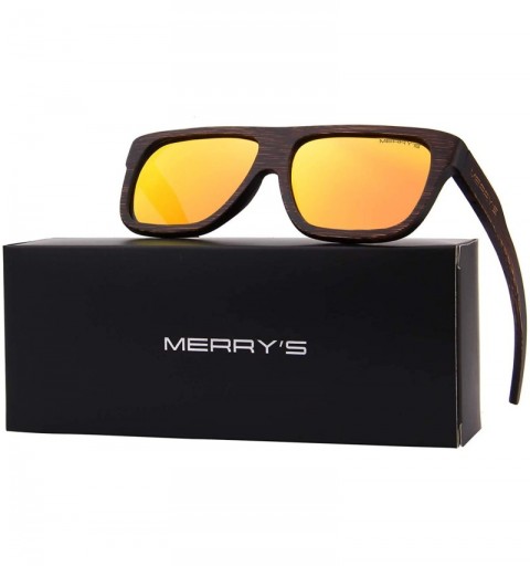 Rectangular Men Wooden Polarized Sunglasses 100% UV Protection vintage Eyewear S5066 - Red Mirror - C418Q9I7C3L $23.00