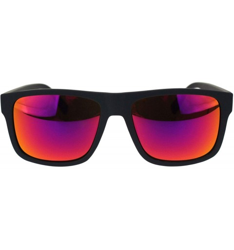 Rectangular Mens Matte Plastic Sport Horn Rim Color Mirror Lens Sunglasses - Black Fuchsia Mirror - CJ18Q0X463O $8.64