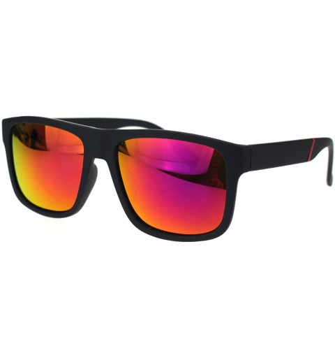 Rectangular Mens Matte Plastic Sport Horn Rim Color Mirror Lens Sunglasses - Black Fuchsia Mirror - CJ18Q0X463O $8.64