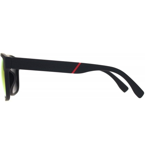 Rectangular Mens Matte Plastic Sport Horn Rim Color Mirror Lens Sunglasses - Black Fuchsia Mirror - CJ18Q0X463O $8.64