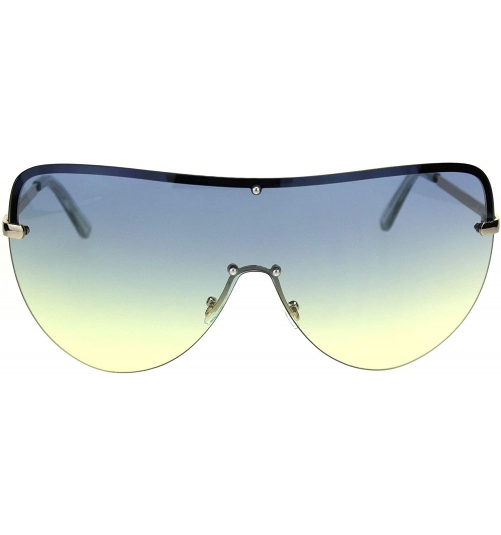 Rimless Extra Oversized Astronaut Style Oceanic Gradient Rimless Shield Sunglasses - Gold Blue Yellow - C818R3HQXUM $12.91