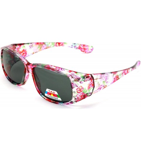 Butterfly Floral Womens Polarized Fit Over Glasses Sunglasses Rhinestone Rectangular Frame 60mm - Clear Pink - C718HR682A3 $1...