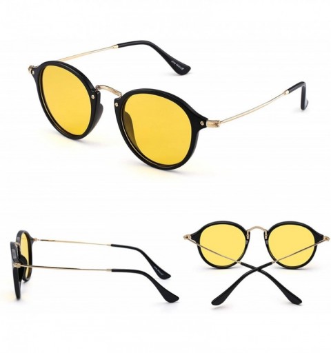 Oversized Retro Polarized Round Sunglasses for Women Vintage Small Mirror Glasses - Shiny Black Frame / Yellow Lens - CK18GD9...