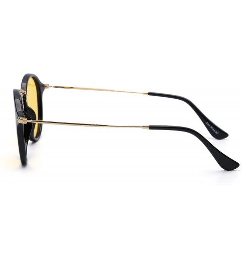 Oversized Retro Polarized Round Sunglasses for Women Vintage Small Mirror Glasses - Shiny Black Frame / Yellow Lens - CK18GD9...