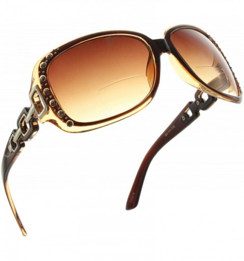 Round Rhinestone Bifocal Reading Sunglasses Readers for Women - Brown - Brown Lens - CO18I7SQ9DH $19.43