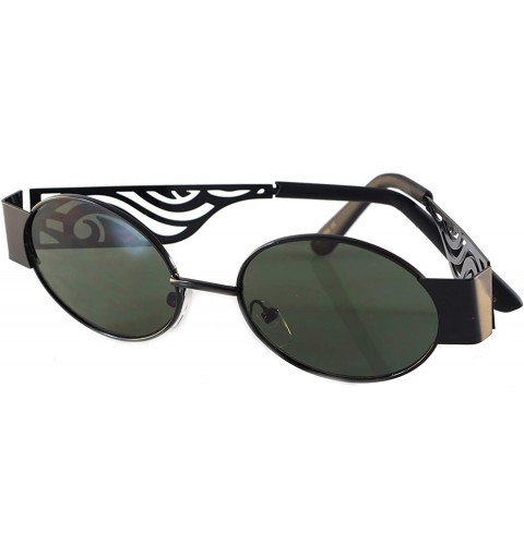 Oval Fashion Forward Art Cut-Out Thick Metal Frame Oval Sunglasses A275 - Black Green - CX18T4G6R9Z $29.51