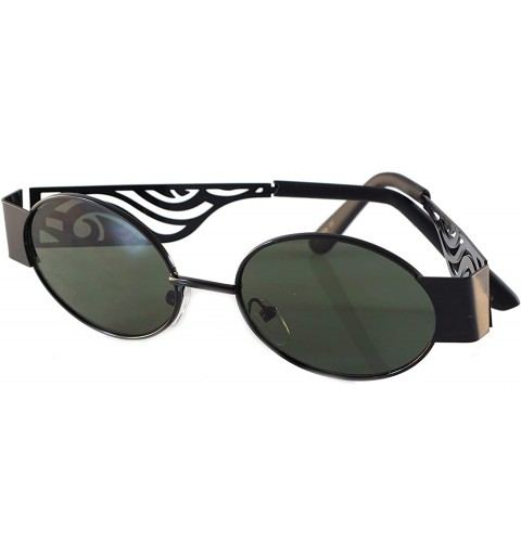 Oval Fashion Forward Art Cut-Out Thick Metal Frame Oval Sunglasses A275 - Black Green - CX18T4G6R9Z $10.67