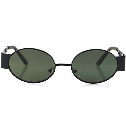 Oval Fashion Forward Art Cut-Out Thick Metal Frame Oval Sunglasses A275 - Black Green - CX18T4G6R9Z $10.67
