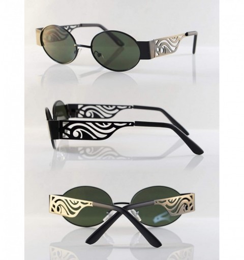 Oval Fashion Forward Art Cut-Out Thick Metal Frame Oval Sunglasses A275 - Black Green - CX18T4G6R9Z $10.67