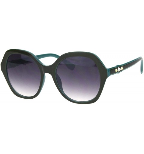 Oversized Womens Horn Stud Bling 90s Plastic Butterfly Fashion Sunglasses - Green Smoke - CP18HUEI5RR $12.28