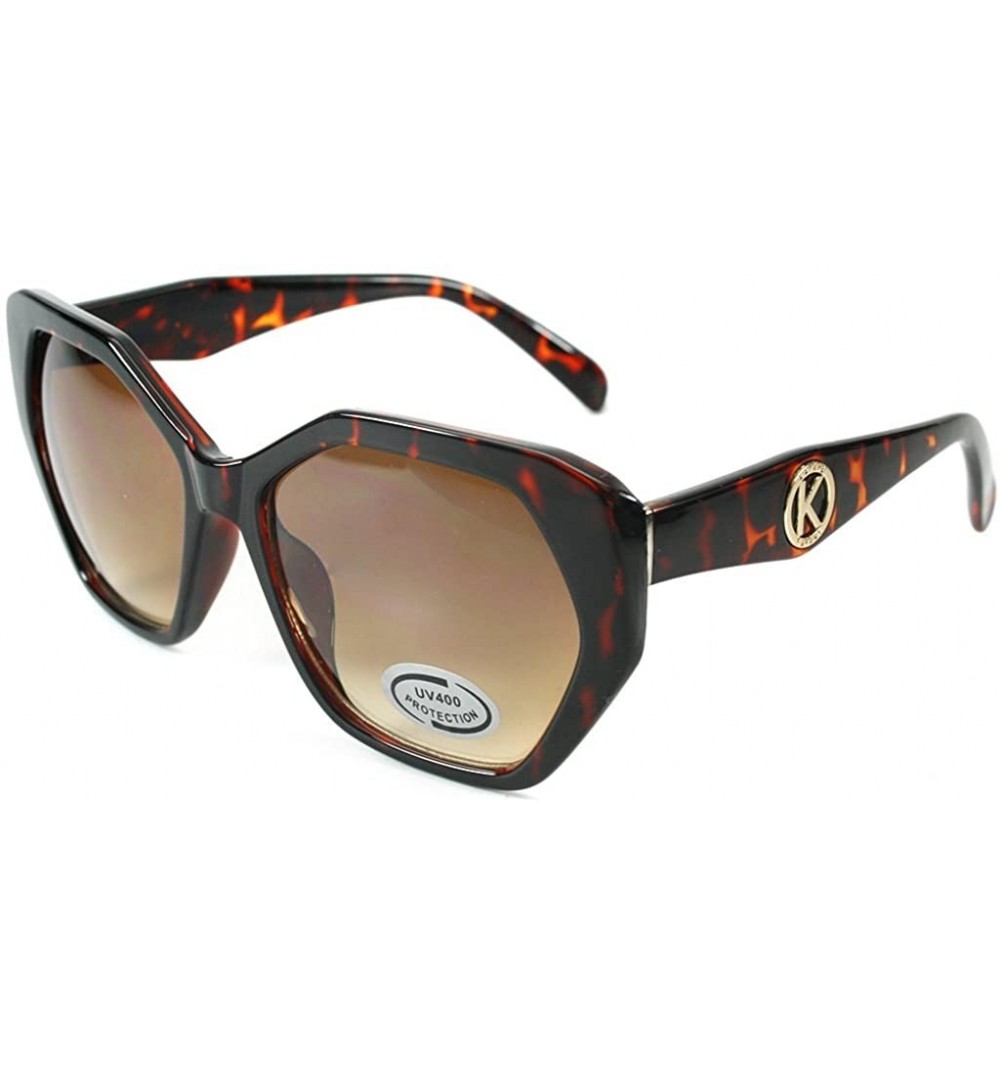 Oversized Women's"Honey Comb" Hexagon 55mm Sunglasses - Tortoise - CL12GVSKE8J $12.52