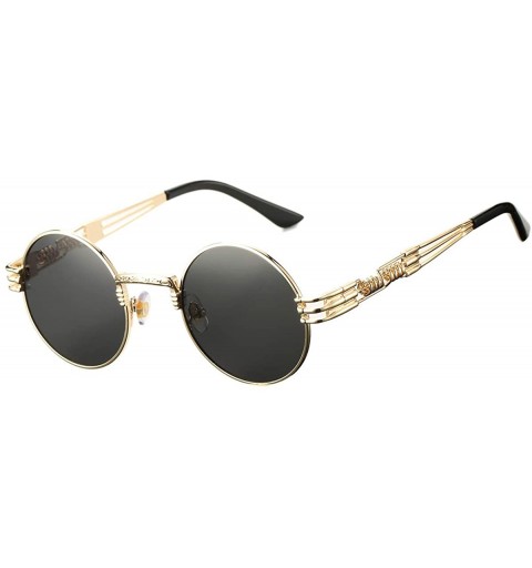 Square Retro Round Steampunk Sunglasses John Lennon Hippie Glasses Metal Frame - Gold Frame/Gray Lens - CU18Q06MDYK $30.91