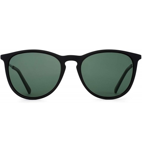 Round Retro Polarized Sunglasses for Men Women Vintage Designer Style Shades - Matte Black Frame / Polarized Green Lens - CQ1...