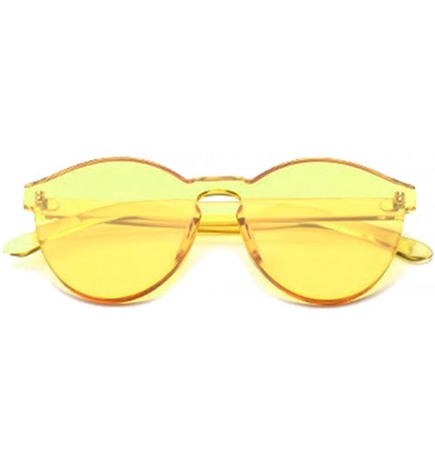 Oversized Transparent One Piece Rimless Sunglasses - Cute Candy Tinted Eyewear - Yellow - CP18OYUHLKS $10.79