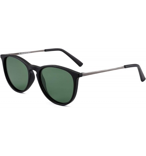 Round Retro Polarized Sunglasses for Men Women Vintage Designer Style Shades - Matte Black Frame / Polarized Green Lens - CQ1...