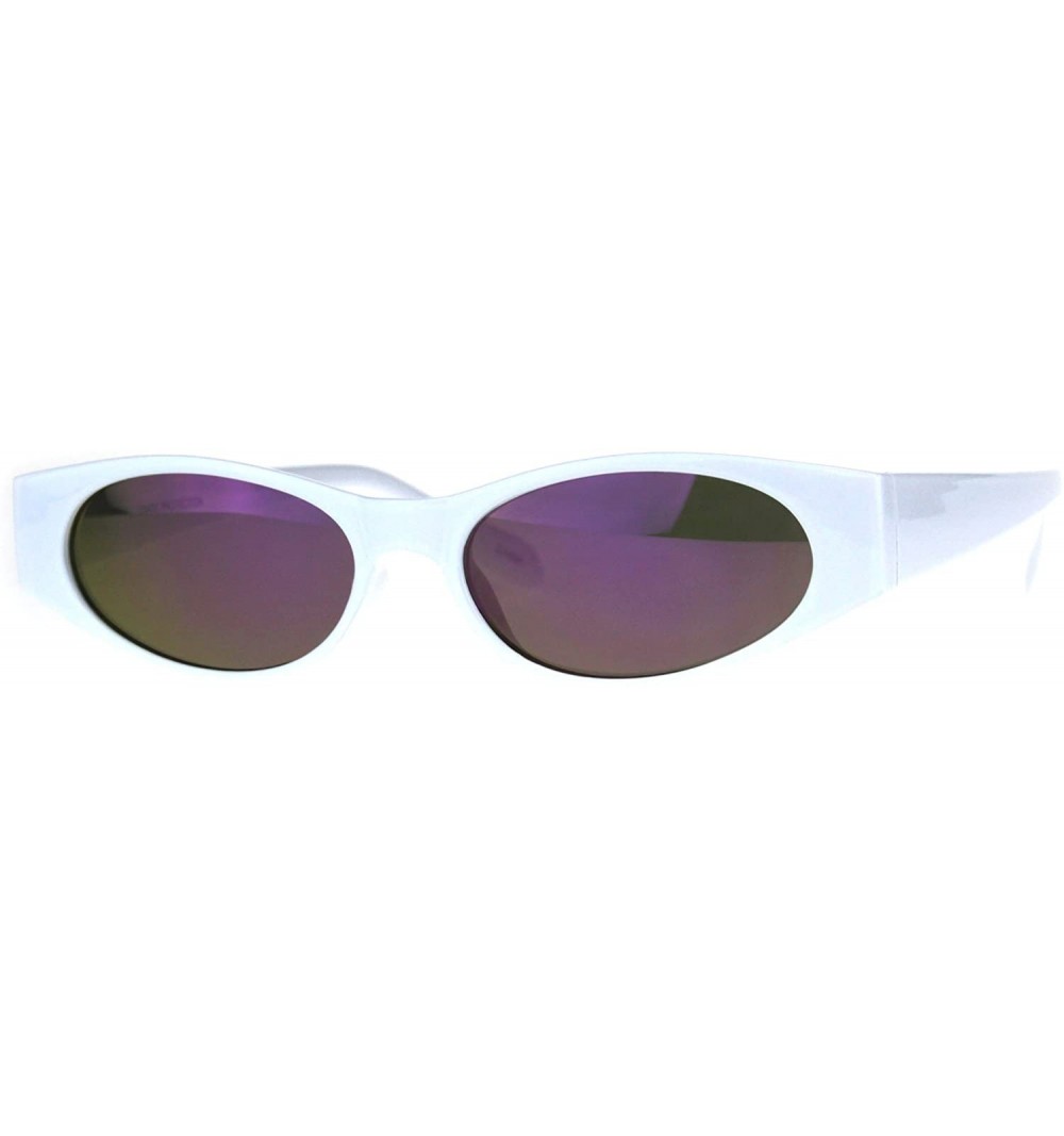 Oval Womens Super Slim Sunglasses Oval Frame Modern Style Shades Mirror Lens - White (Purple Mirror) - CL180ZALWY3 $12.54