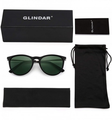Round Retro Polarized Sunglasses for Men Women Vintage Designer Style Shades - Matte Black Frame / Polarized Green Lens - CQ1...