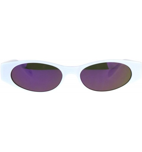 Oval Womens Super Slim Sunglasses Oval Frame Modern Style Shades Mirror Lens - White (Purple Mirror) - CL180ZALWY3 $12.54