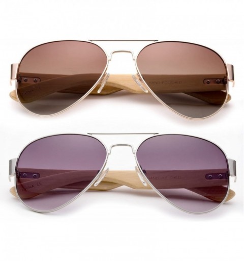 Oversized High Qaulity Real Bamboo Arm Aviator Sunglasses Bamboo Sunglasses for Men & Women - 2 Pack - Brown & Gradient - CR1...