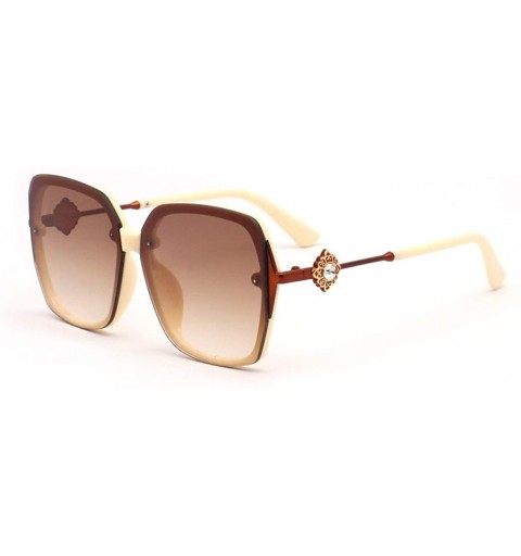 Rimless Women's Diamond Sunglasses Large Square Gradient Lens UV400 Flower Glasses - Brown - CX18SHC38Z8 $11.94