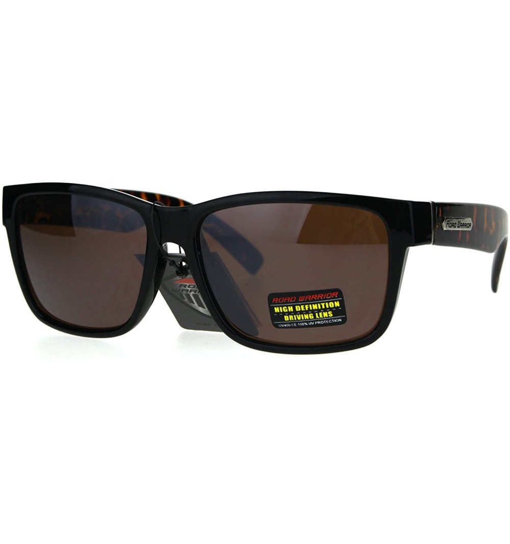 Sport Mens HD Lens Rectangular Horn Rim Plastic Sport Sunglasses - Black Tortoise - CW18729SZLE $11.53