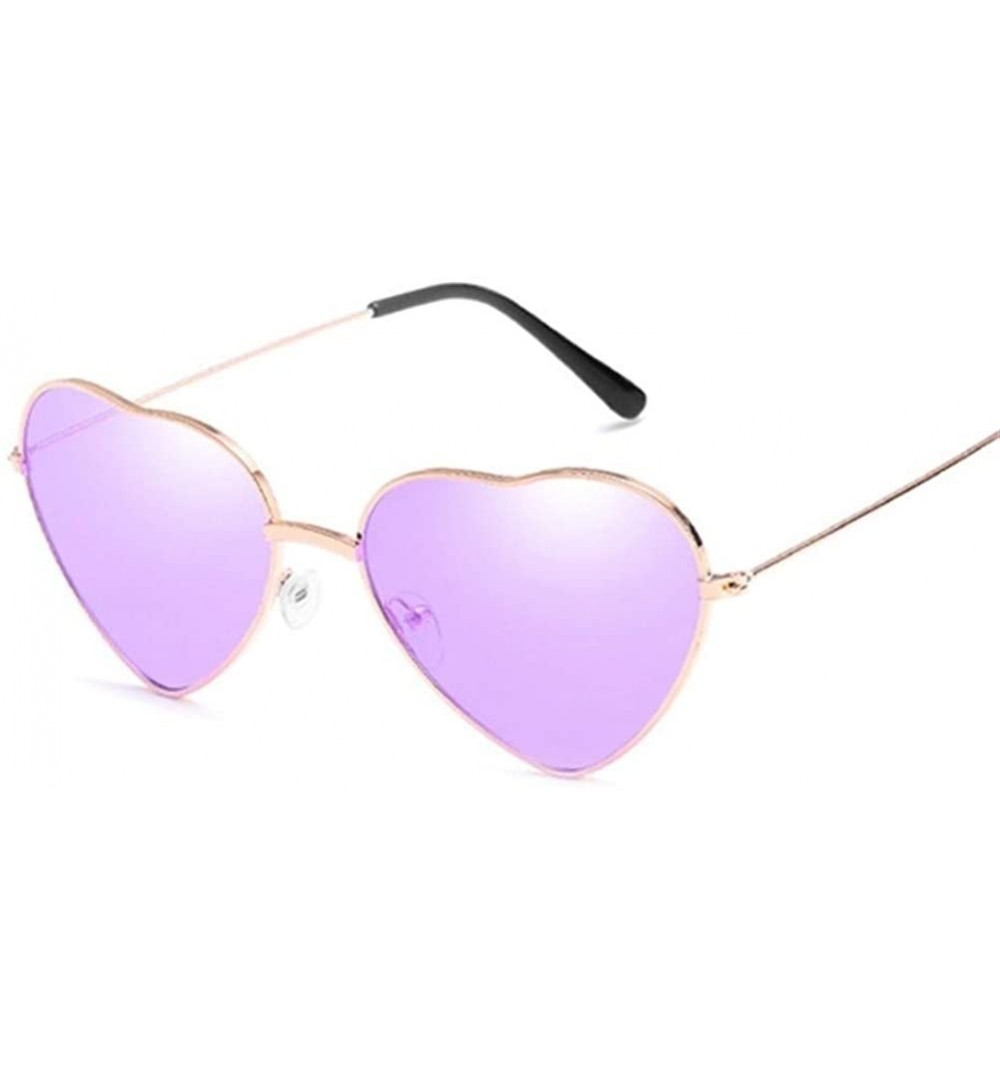 Cat Eye Retro Cat Eye Heart Sunglasses Women Metal Frame Mirror UV400 Sun Glasses Female Brand Designer Vintage - Purple - C7...