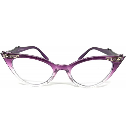 Semi-rimless Cateye or High Pointed Eyeglasses or Sunglasses - Purple Fade Frame Clear - C812792564N $8.58