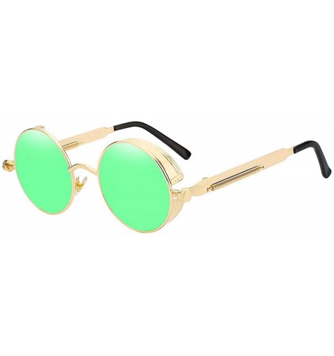 Goggle Round Metal Sunglasses Steampunk Men Women Fashion Glasses Er Retro Vintage UV400 - Gold W Green Mir - CO199CG64WK $32.71