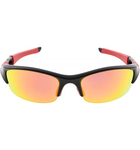 Sport Unbreakable Polycarbonate Half Rimless Sunglasses - Black/Red Mirror - C917Y00OEDC $16.72