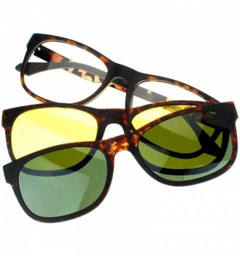 Rectangular Magnetic Polarized Antiglare Driving Lens Clip On Sunglasses Glasses - Tortoise - CE122X0EETJ $34.01