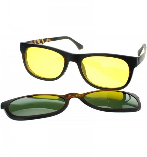 Rectangular Magnetic Polarized Antiglare Driving Lens Clip On Sunglasses Glasses - Tortoise - CE122X0EETJ $34.01