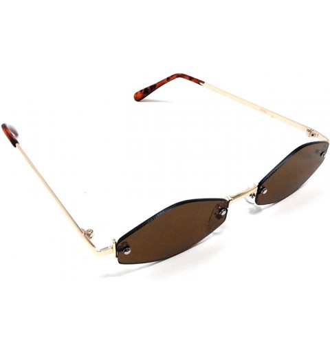 Rectangular Slim Rimless Hexagon Sunglasses - Gold Metallic & Tortoise Frame - C218DLK07G3 $14.65