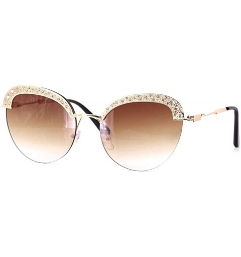 Goggle Sparkling Crystal Sunglasses UV Protection Rhinestone Sunglasses - Gold Frame Tawny Lens - CB197UZUMC6 $12.97