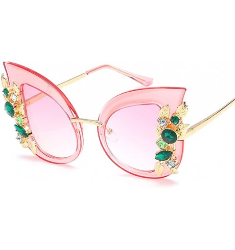 Cat Eye Rhinestone Sunglasses Women Half Metal Cat Eye Sun Glasses Luxury Accessories - Pink - C718DRYNC4D $7.76