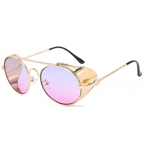 Round personality punk metal sunglasses female 2020 new round fashion retro hip hop men's sunglasses - Blue Pink - C3193MARRQ...