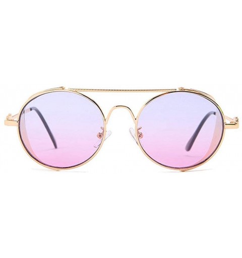 Round personality punk metal sunglasses female 2020 new round fashion retro hip hop men's sunglasses - Blue Pink - C3193MARRQ...