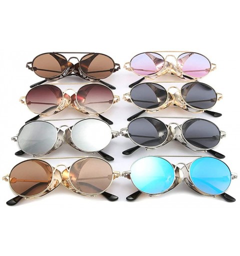 Round personality punk metal sunglasses female 2020 new round fashion retro hip hop men's sunglasses - Blue Pink - C3193MARRQ...