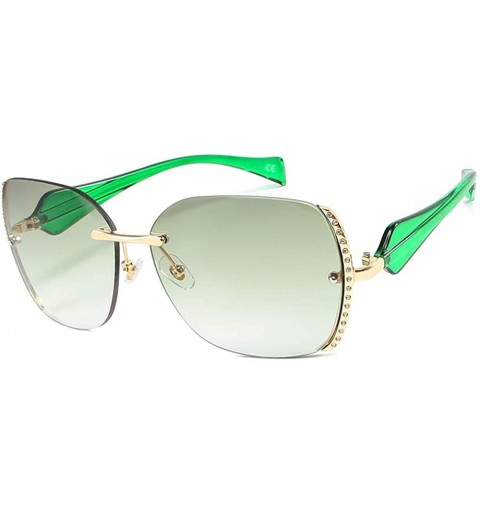 Oversized Rimless Oversized Sunglasses Vintage Rhinestone - Green - CW18SH8UWGR $13.62