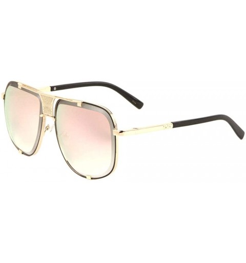 Aviator Pink Color Mirror Shield Metal Dot Cut Out Bracket Rim Aviator Sunglasses - CQ190O6IHY3 $14.97