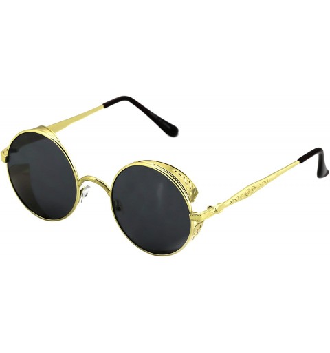 Round Steampunk Retro Gothic Hippie Colored Metal Round Frame Sunglasses Colored Lens - Gold Black - CZ1868A862O $9.67