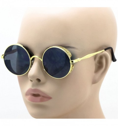 Round Steampunk Retro Gothic Hippie Colored Metal Round Frame Sunglasses Colored Lens - Gold Black - CZ1868A862O $9.67