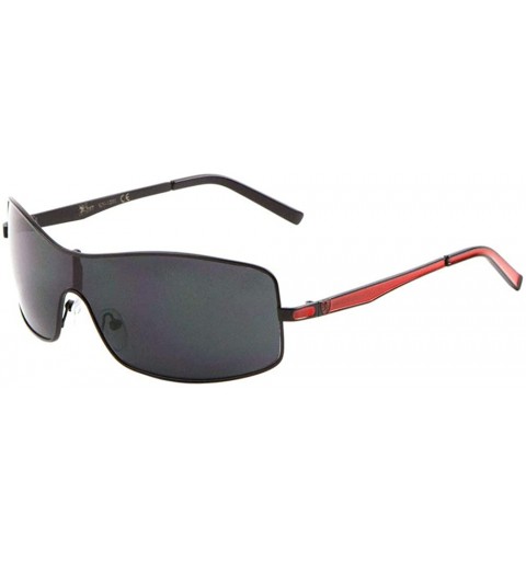 Rectangular Color Temple Curved Rectangular Shield Lens Sunglasses - Black Red - CK199GA95DH $15.29