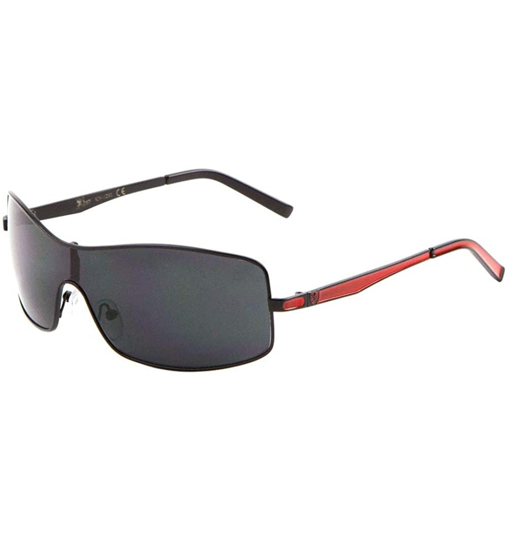 Rectangular Color Temple Curved Rectangular Shield Lens Sunglasses - Black Red - CK199GA95DH $15.29