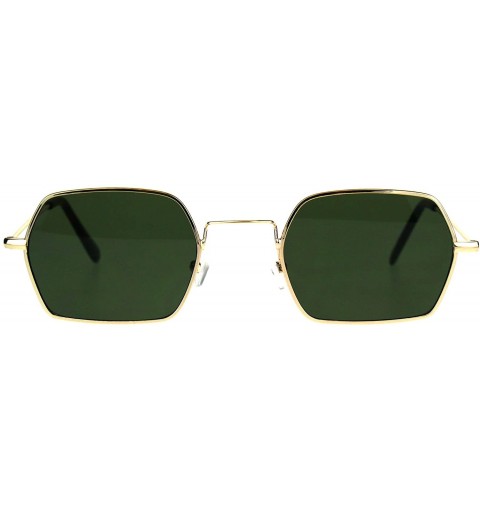 Rectangular Pimp Daddy Hippie Narrow Rectangular Metal Rim Sunglasses - Gold Green - CT189U5204E $11.75