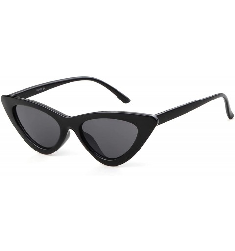 Goggle Retro Vintage Cateye Sunglasses for Women Clout Goggles Plastic Frame Glasses - Polarized Lens Glossy Black Frame - C3...